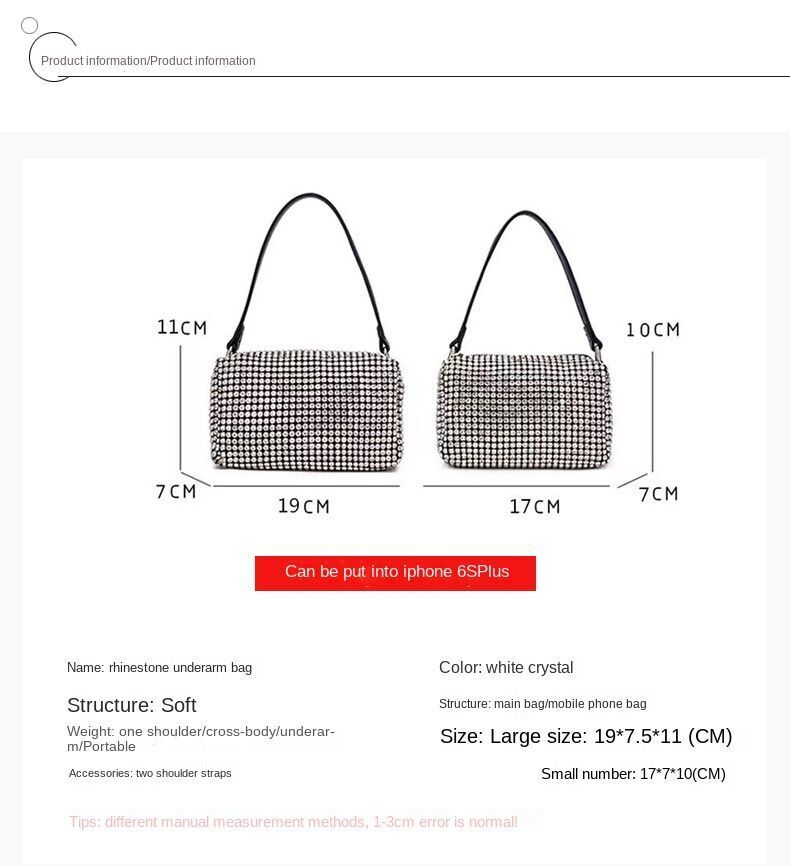 Shoulder Bags Handbag Crossbody Purse Shining Diamond 19*11*7 CM /17*10*7 CM 1PC