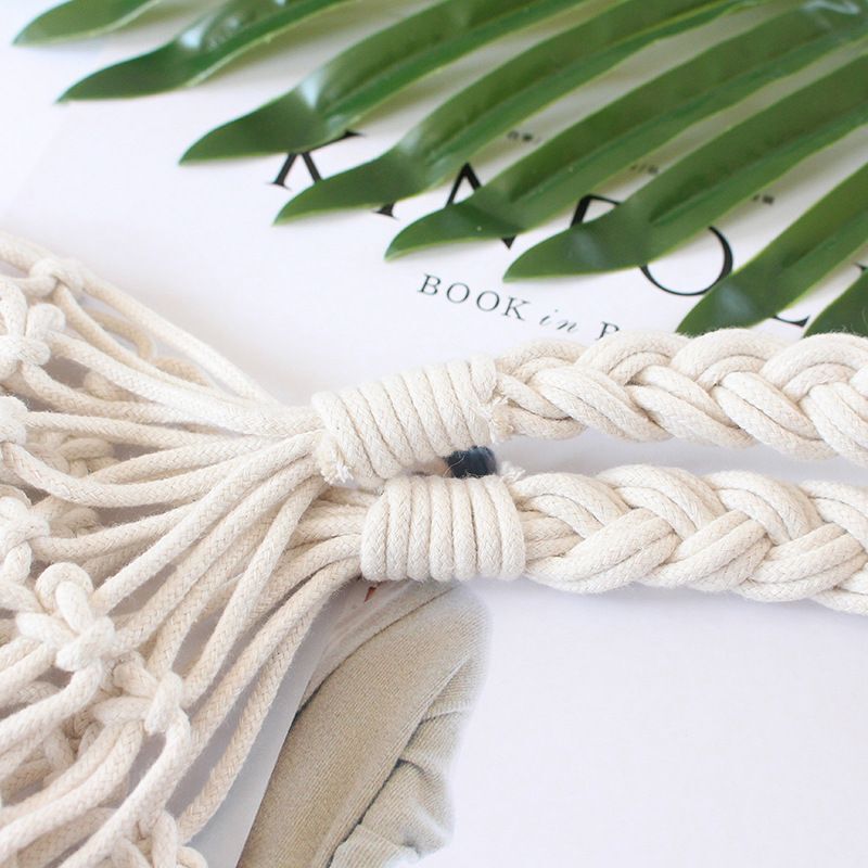 Summer Woven Beach Bag Handmade Hollow Out Straw Bag Tote Cotton Rope Crochet
