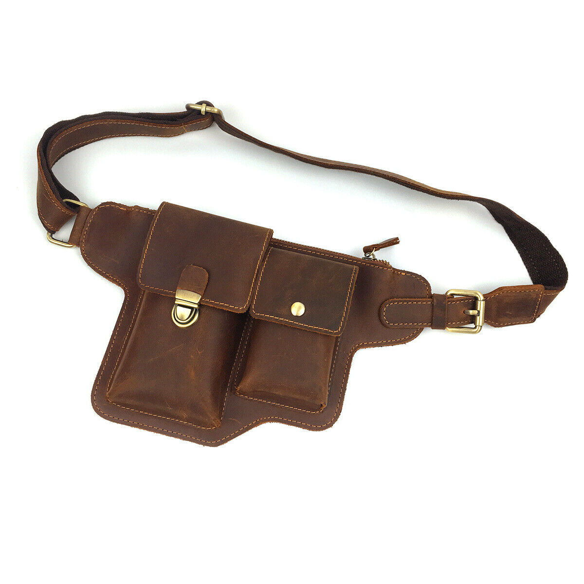 Men Real Leather Bum Waist Belt Bag Fanny Pack Sports Travel Running Pouch