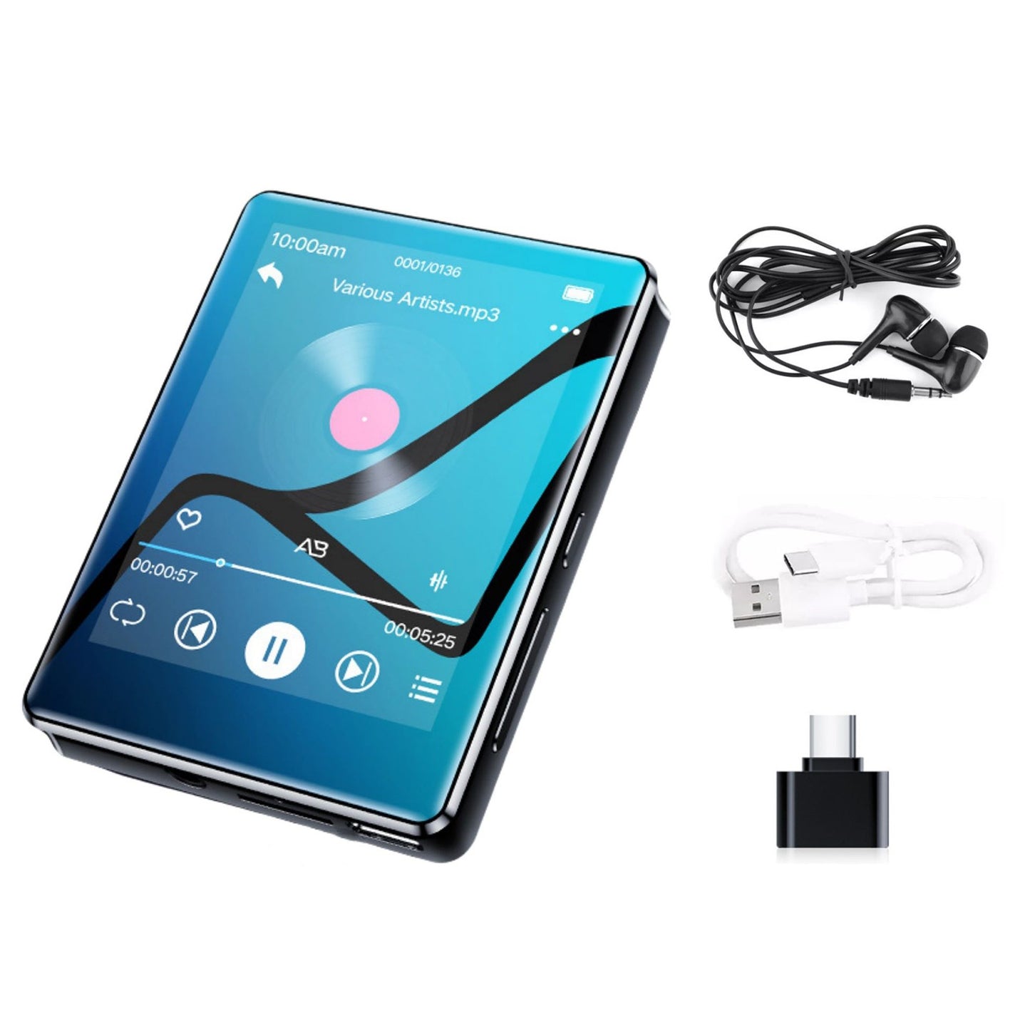 MP3 Player 2.4'' Full-touch HD Screen BT 5.0 HiFi Audio Voice Recorder FM Radio