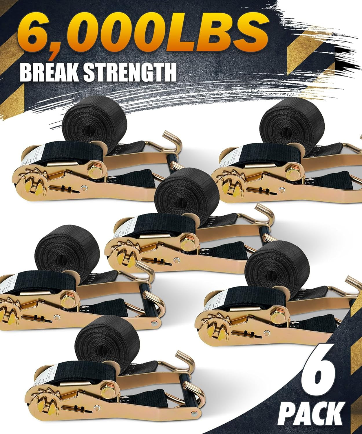 6 Pack 2" X 15Ft Ratchet Straps Heavy Duty Tie down Straps with J Hooks, 2000 LB