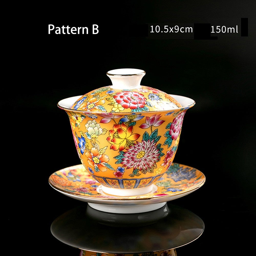 Tea Set Ceramic Gaiwan Floral Tea Cup Lid Saucer Tea Bowl Cup Chinese Porcelain