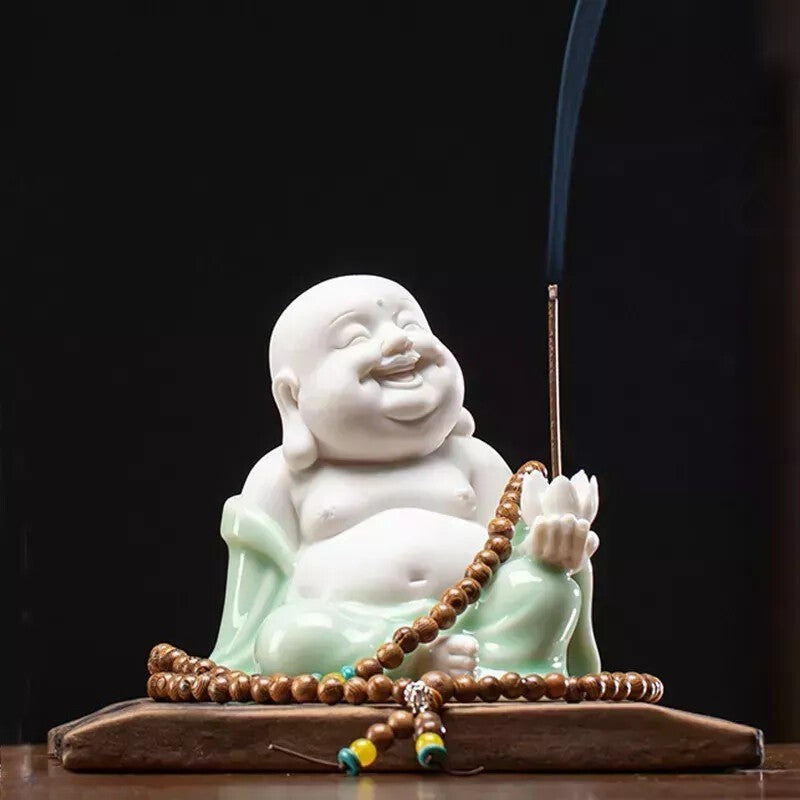 New Creativity Ceramic Maitreya Buddha Statue Home Decor Thread Incense Burner