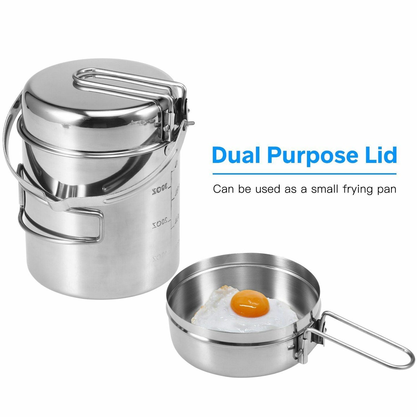 1L/1.2L Pot Set Camping Stainless Steel Cooking Kettle Portable Outdoor Picnic