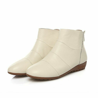Women Chelsea Wedge Heels Flats Ankle Boots Beige Plus Size New Back Zip Shoes @