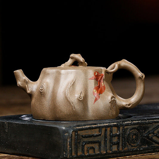 300ml Yixing Zisha Clay Pottery Master Handmade Tree Stool Shape Tea Pot Teapot