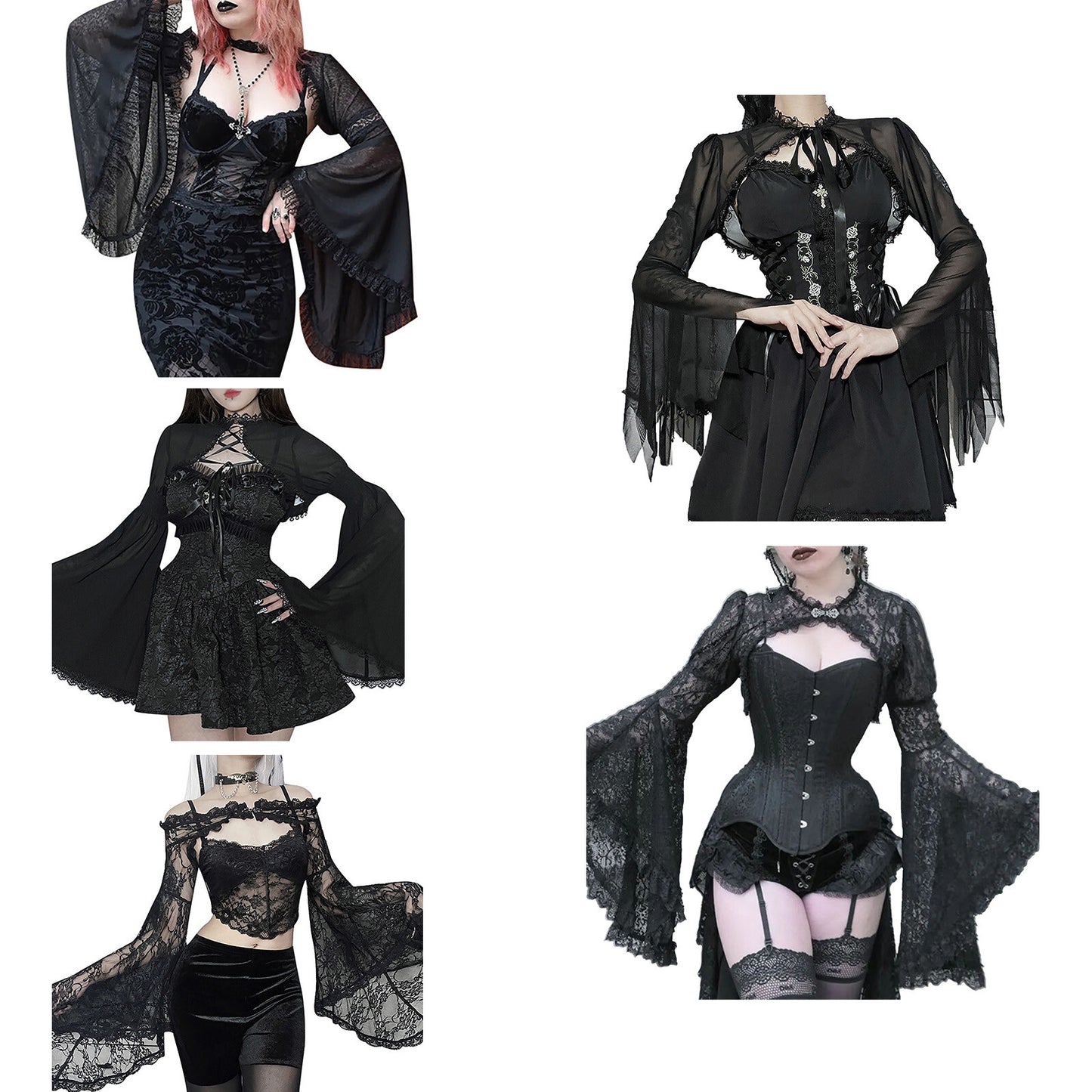 Women Sexy Gothic Long Flare Sleeve Lace Shrug Retro Steampunk Crop Top Cardigan