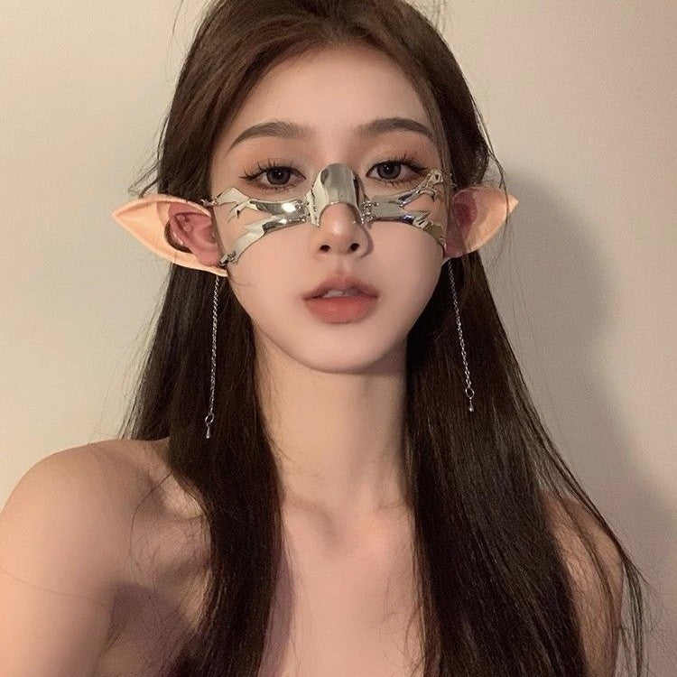 Cyberpunk Metallic Nose Ring Mask & Ear Set Adjustable