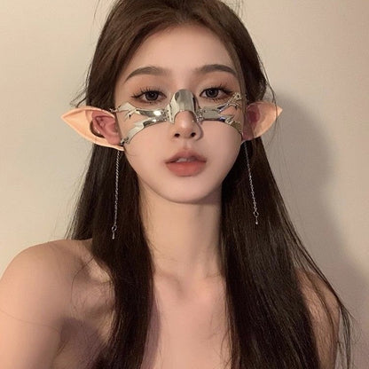 Cyberpunk Metallic Nose Ring Mask & Ear Set Adjustable
