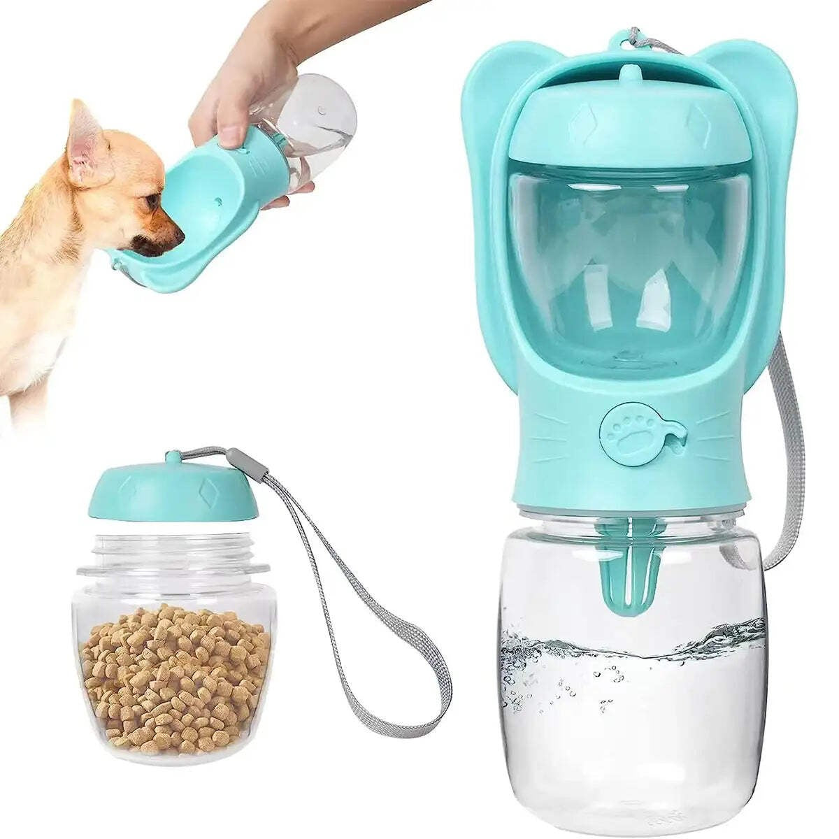 Dog Travel Water Bottle with Food Container & Leak Proof Lock