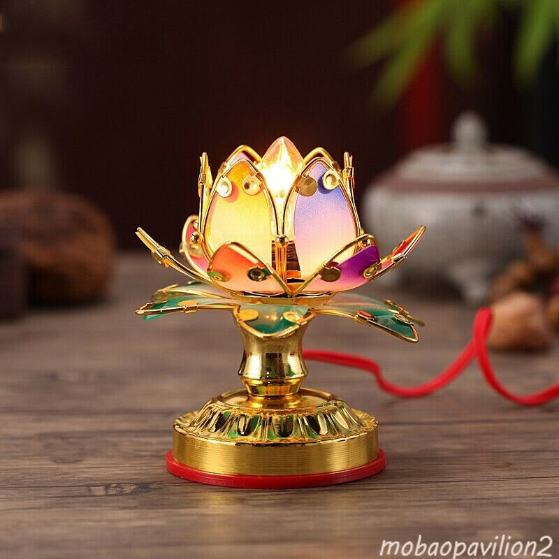 2pcs Buddhist Colorful Temple Shrine Prayer Worship Buddha Lotus Lamp 4.7"