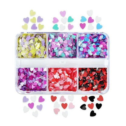 Nail Glitter Sequins 6Grids Mixed Red Black Heart Valentine's Day Manicure Decor