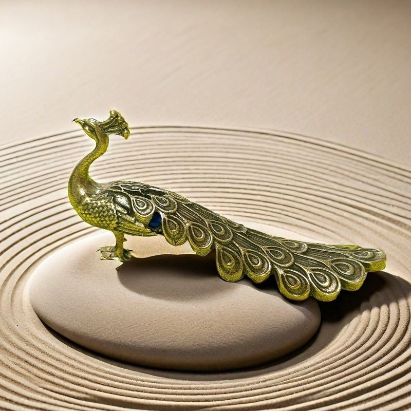 Brass Peacock Ornament Chinese Style Wealth Symbol Paperweight Home Study Decor