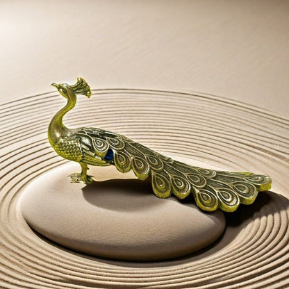 Brass Peacock Ornament Chinese Style Wealth Symbol Paperweight Home Study Decor