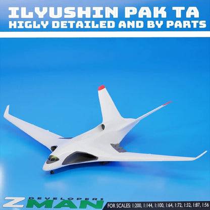 1/200 Russian ILPAK-VTA stealth transport aircraft Unpainted Model 3D Printed
