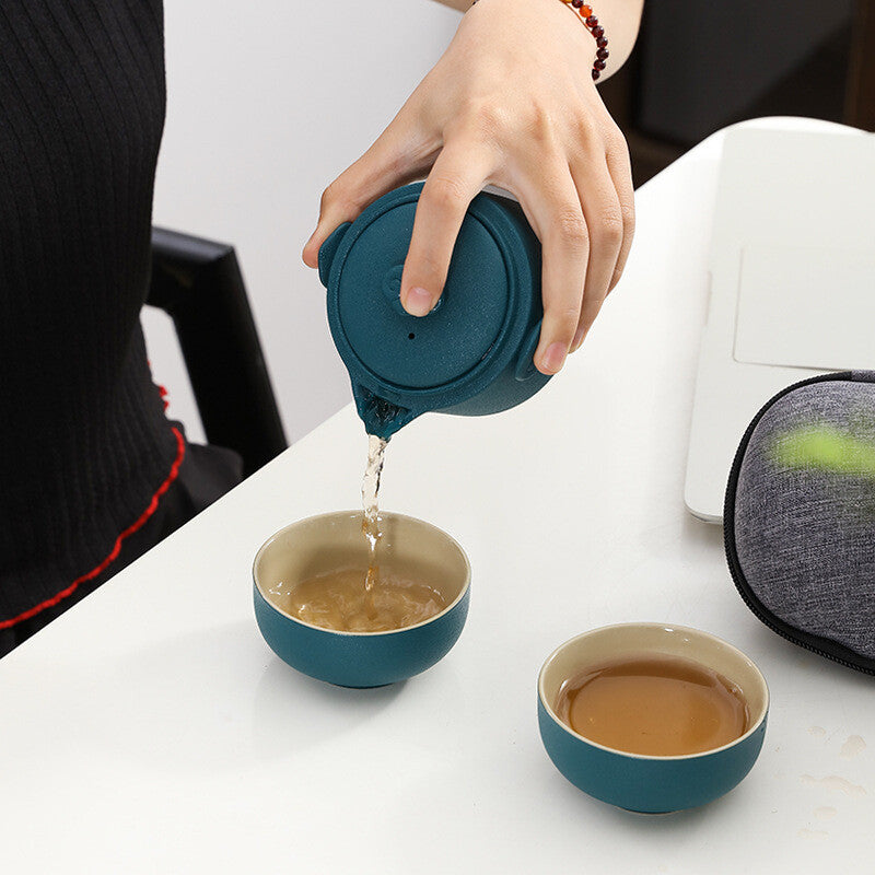 Portable Tea Set With Bag For Travel Pottery Tea Pot Ceramic Cup Kungfu Teasets