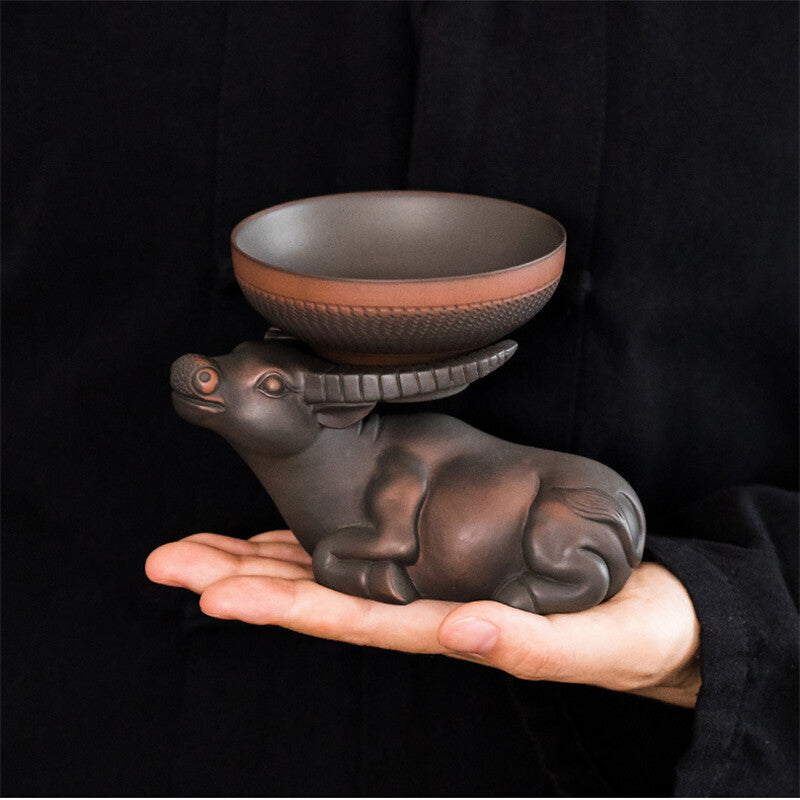 Tea Pet Bull + Filter Net Pottery Chinese Tea Set Accessories Ox Holder Strainer