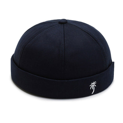 Men Retro Brimless Hat Skull cap Sailor Cap Beanie Rolled Cuff Adjustable