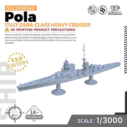 SSMODEL SSC3000543 1/3000 Military Model Kit Italy Zara-class Heavy Cruiser Pola