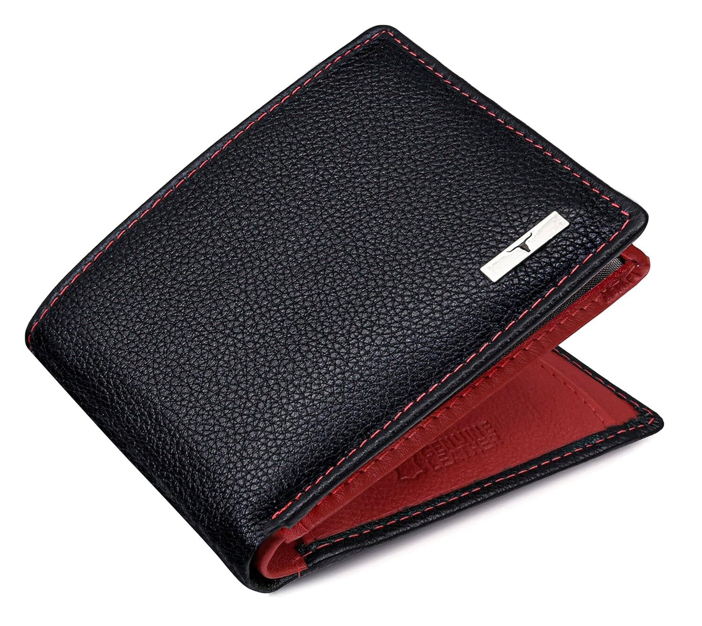 NEW BLACK/RED BI-FOLD LEATHER MEN'S WALLET RFID PROTECTION GIFT ITEM