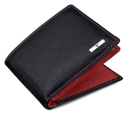 NEW BLACK/RED BI-FOLD LEATHER MEN'S WALLET RFID PROTECTION GIFT ITEM