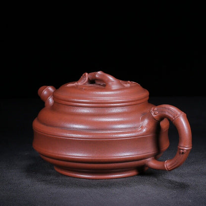 Chinese Yixing Zisha Clay Handmade Exquisite Teapot （双线竹鼓 底款：曼希陶艺）