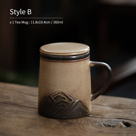 Handpainted Mountain Ceramic Tea Cup with Infuser 260ml
