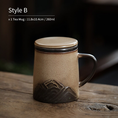 Handpainted Mountain Ceramic Tea Cup with Infuser 260ml
