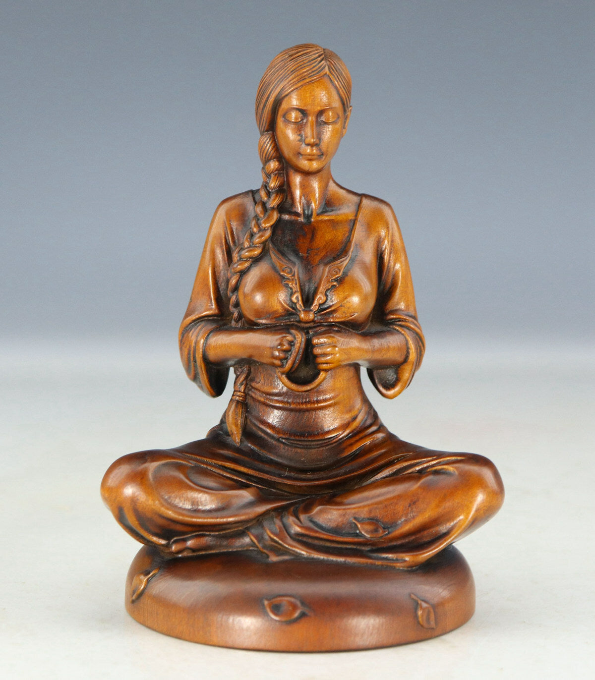 Rare Chinese Exquisite Handmade Beauty Carving Boxwood Statue Figure Art Collect