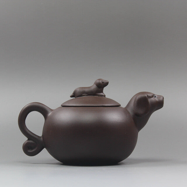 5.2”Chinese Yixing Zisha Pottery Purple Clay Handmade Zodiac Animal Dog Teapot
