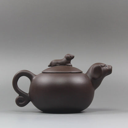 5.2”Chinese Yixing Zisha Pottery Purple Clay Handmade Zodiac Animal Dog Teapot