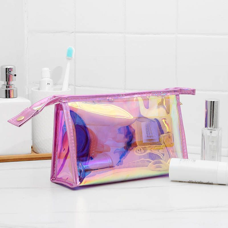 Pink Transparent Cosmetic Bag PVC Clear Makeup Bag Waterproof Zipper Beauty Case