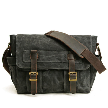 Canvas Shoulder Bag Cowhide Large Capacity Messenger Bag Motorcycle Side Bag