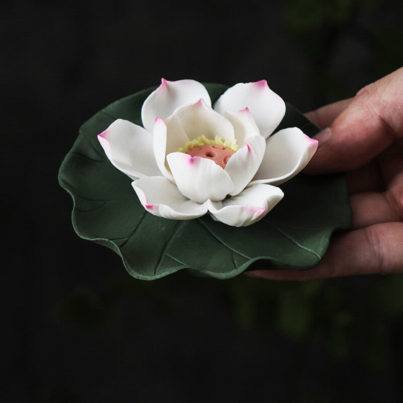 3.9" Creative Tea Pet Lotus Flower Design Carved Incense Burner House Decoration