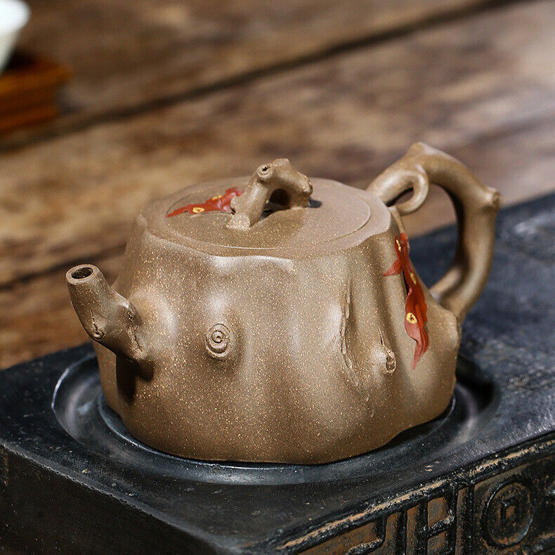 300ml Yixing Zisha Clay Pottery Master Handmade Tree Stool Shape Tea Pot Teapot
