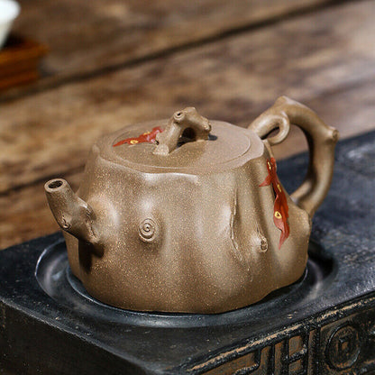 300ml Yixing Zisha Clay Pottery Master Handmade Tree Stool Shape Tea Pot Teapot