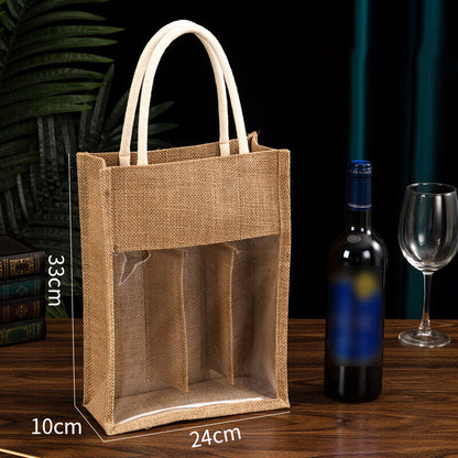 Burlap Wine Bag Packing Case Flax Clear Storage Handle Bag Red Wine Gift Bag