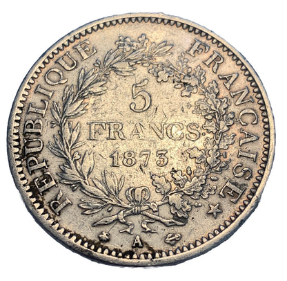 1873 France 5 Francs Silver Hercules Coin Old History Art Culture Money 法国大力神银币
