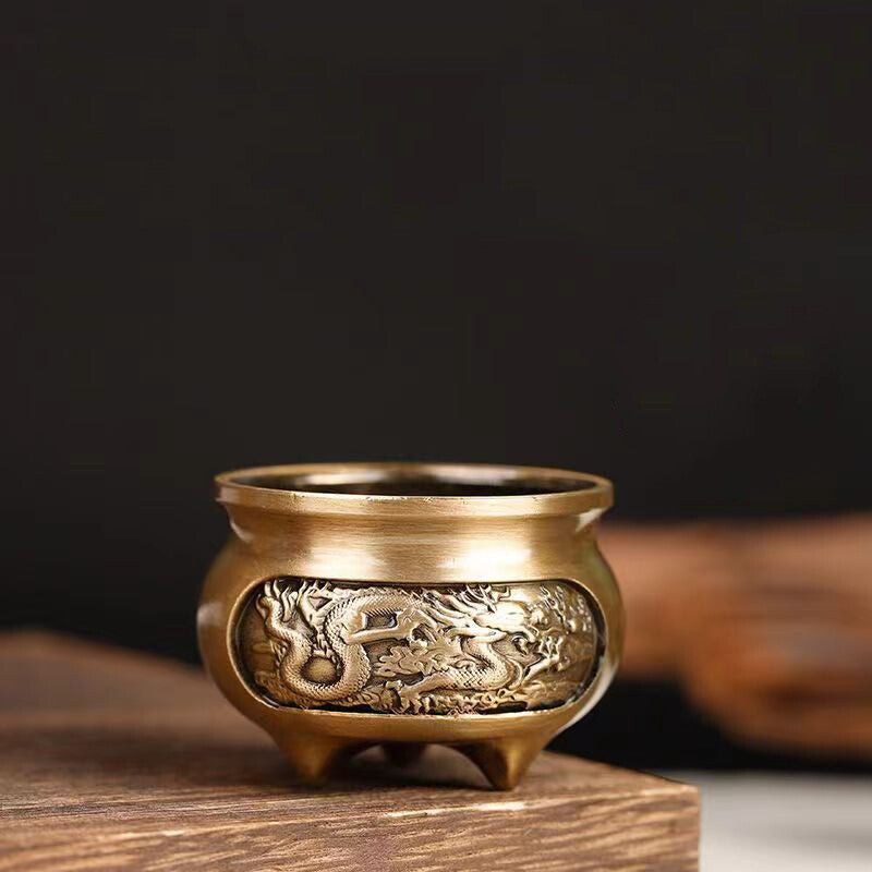 1X Home Mini Incense Burner Dragon Phoenix Pattern Censer Buddhism Room Decor