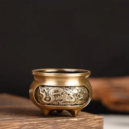 1X Home Mini Incense Burner Dragon Phoenix Pattern Censer Buddhism Room Decor