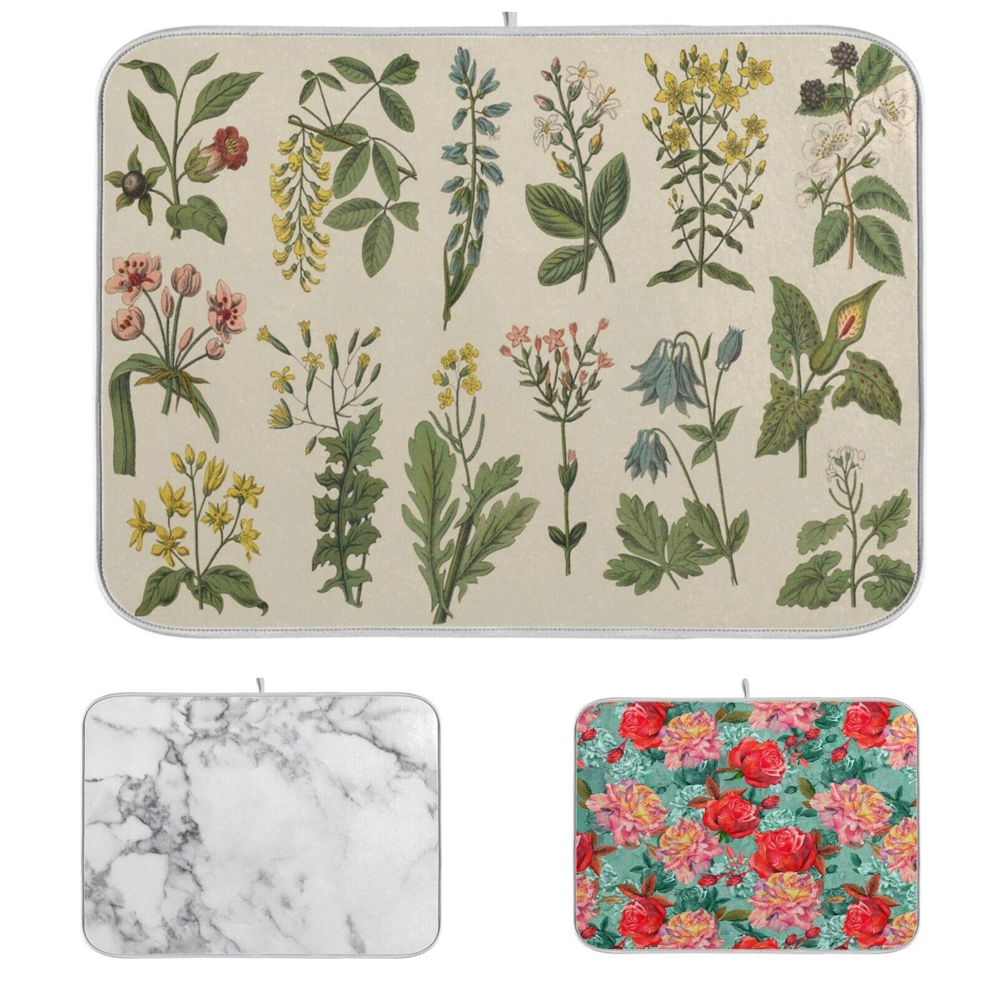 Dish Drying Mats Botanical Print Microfiber Kitchen Counter Super Absorbent Pads