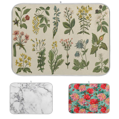 Dish Drying Mats Botanical Print Microfiber Kitchen Counter Super Absorbent Pads