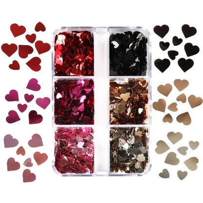 Nail Art Glitter 6 Grids Red Love Heart Sequins Flakes DIY Valentines Decoration
