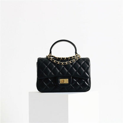 Small Quilted Lambskin Leather Handle Chain Tote Shoulder bag Crossbody Purse