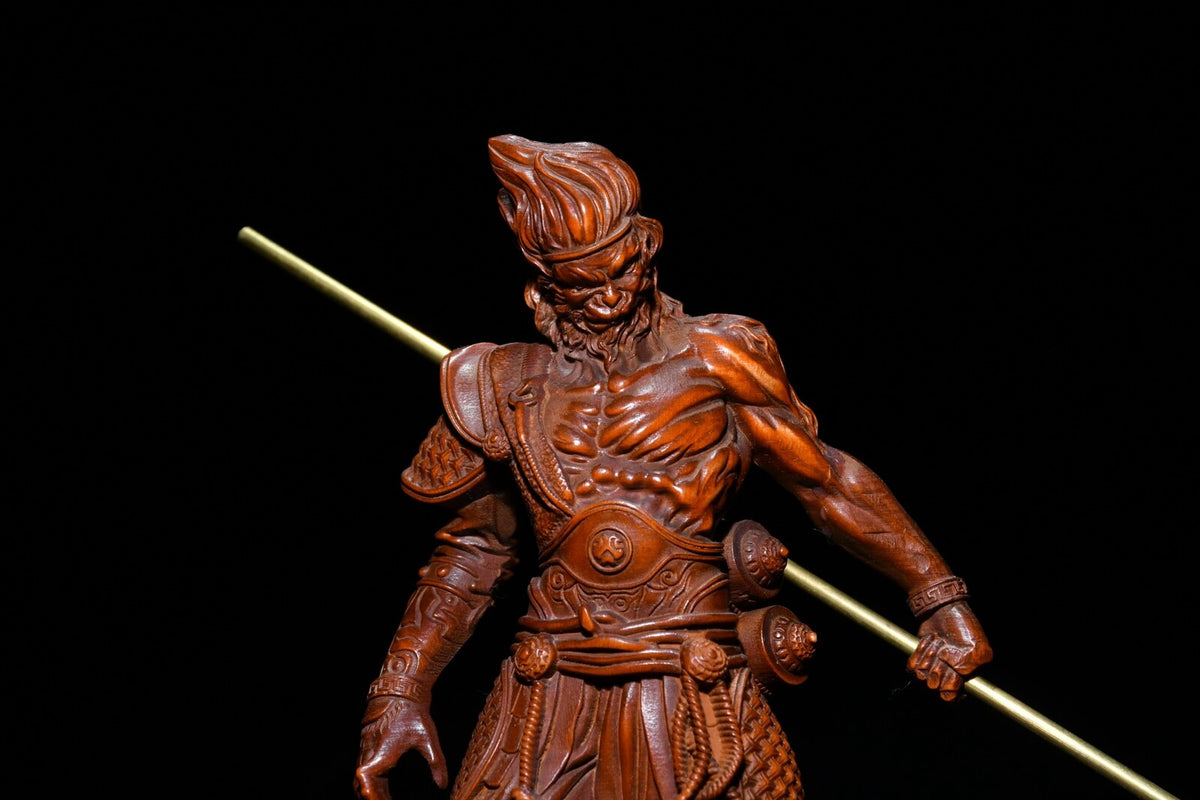 Chinese Collection Boxwood Hand-carved Exquisite Monkey King Sun WuKong Statue