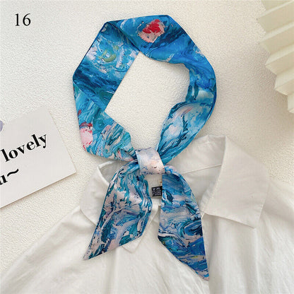 Long Skinny Silk Scarf Narrow Neckerchief Headband Handle Bag Band 105*6cm 1PCS