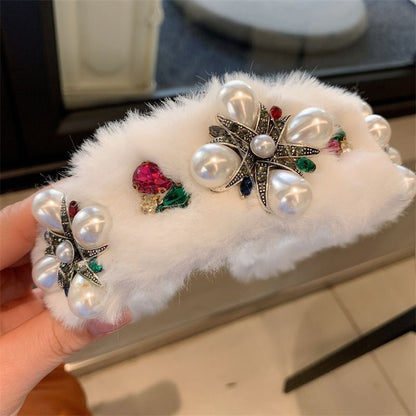 Women Headband Luxurious Faux Fur Crystal Hairband Casual Adult Hair Accessories
