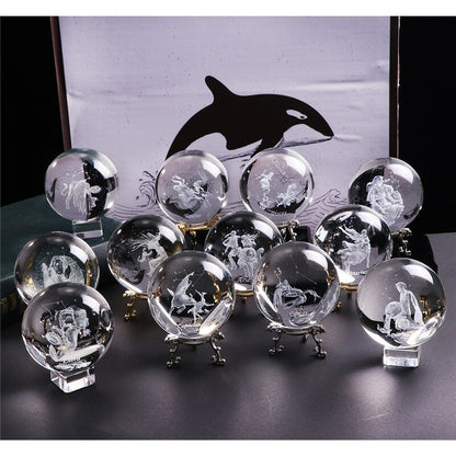 Zodiac Sign Star Crystal Ball Laser Engraved Glass Sphere Crystal 80MM Gift