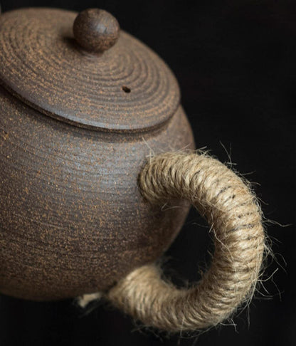 4.33" Vintage Stoneware Teapot Imitation Stone Ceramics Tea Set Handmade Kettle