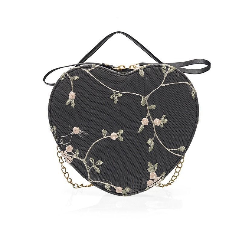 Sweet Lace Round Handbags Synthetic Leather Crossbody Bags Small Flower Chain